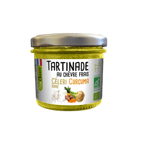 Spread with fresh goat cheese, celeriac and organic turmeric